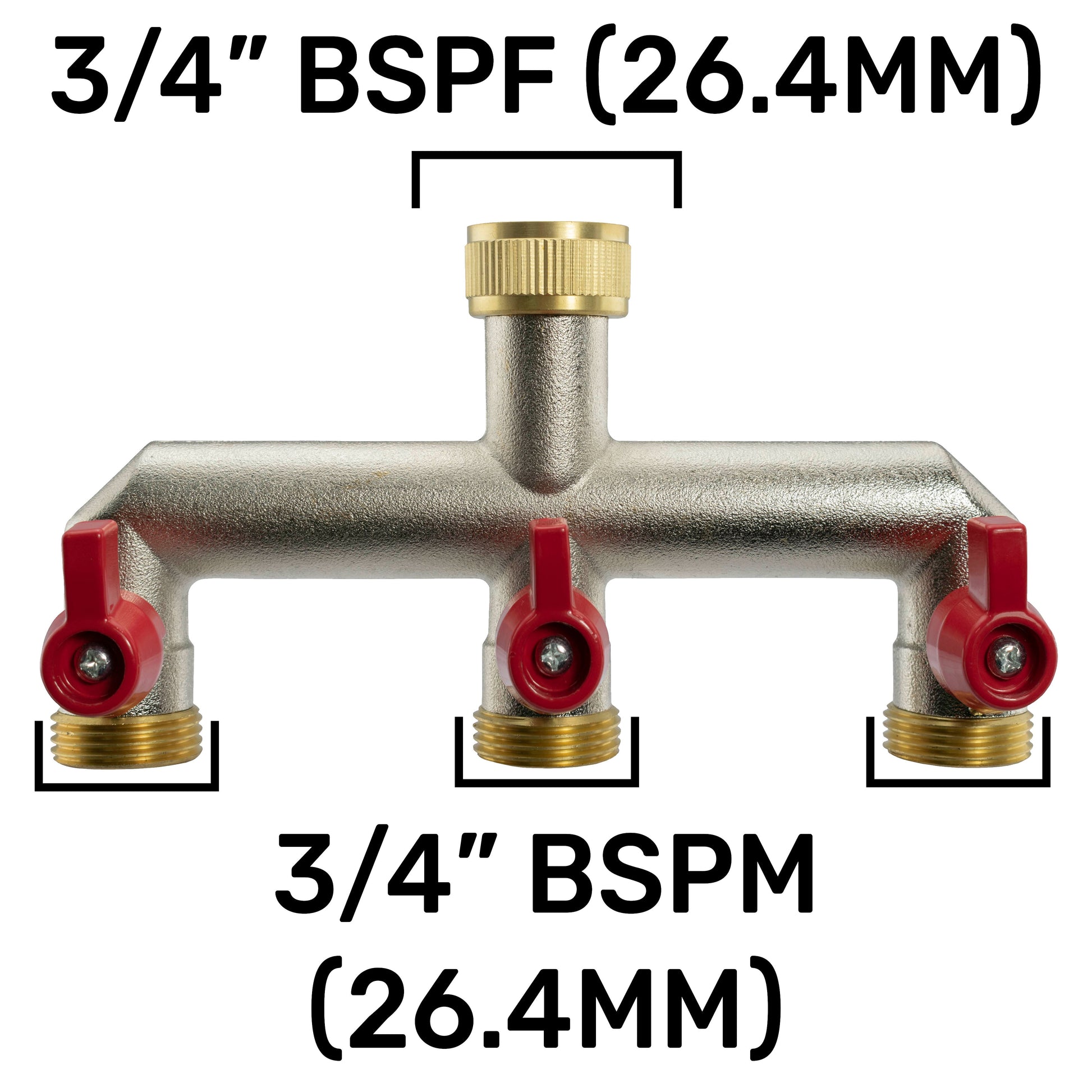 AP Supplies Three Way Tap Splitter Brass 3/4" BSP with Quick Connect and Hose Fittings