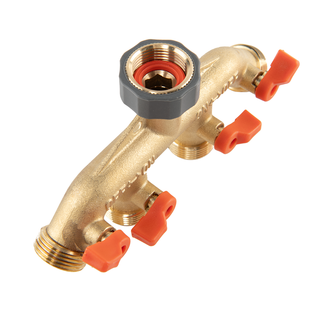 Four Way Tap Splitter Brass 3/4in BSP Outdoor Watering Kit Garden Irrigation Kit