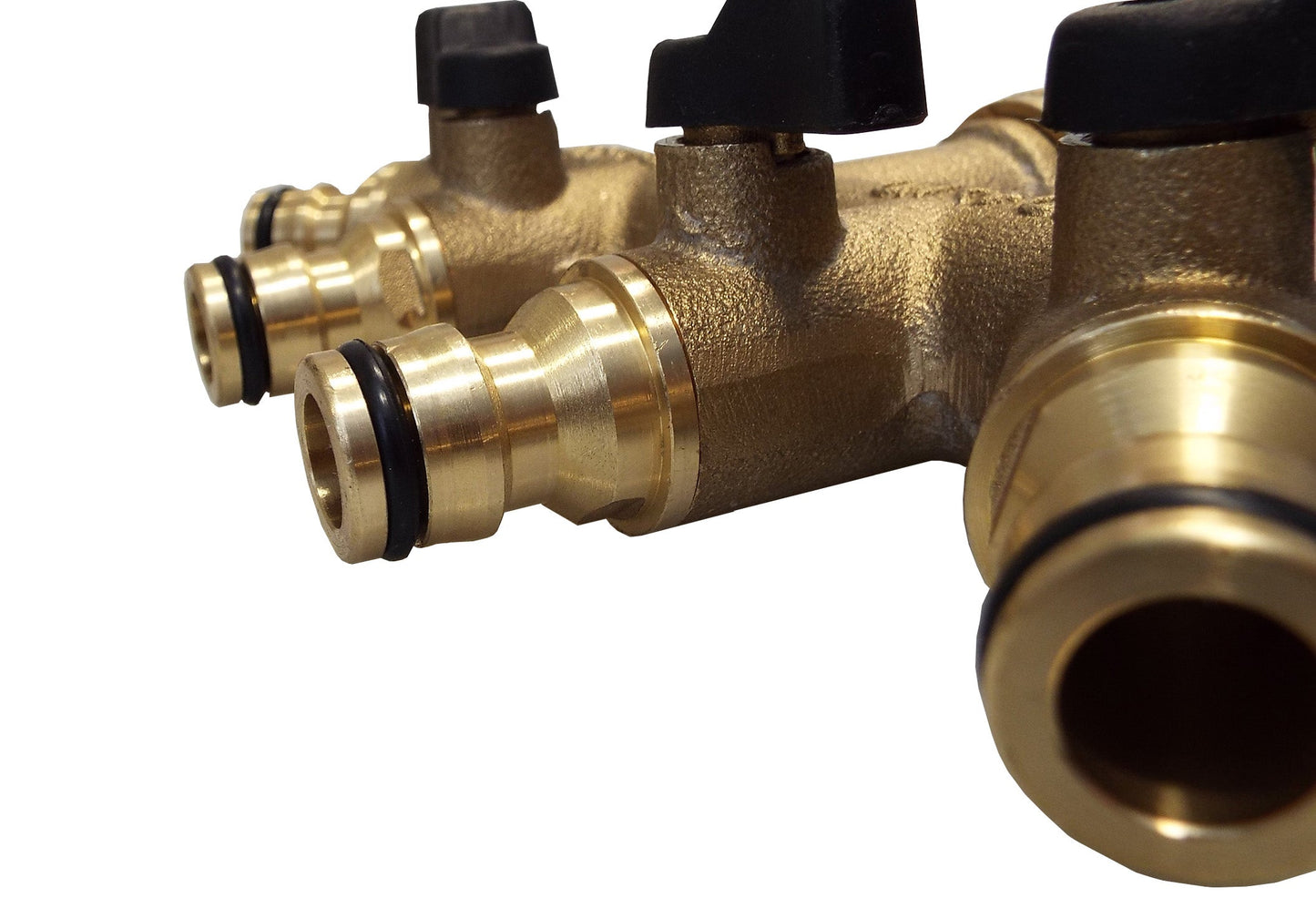 4-Way Manifold with Valves and Snap-On Outlets Brass Water Connector Tap Adapter