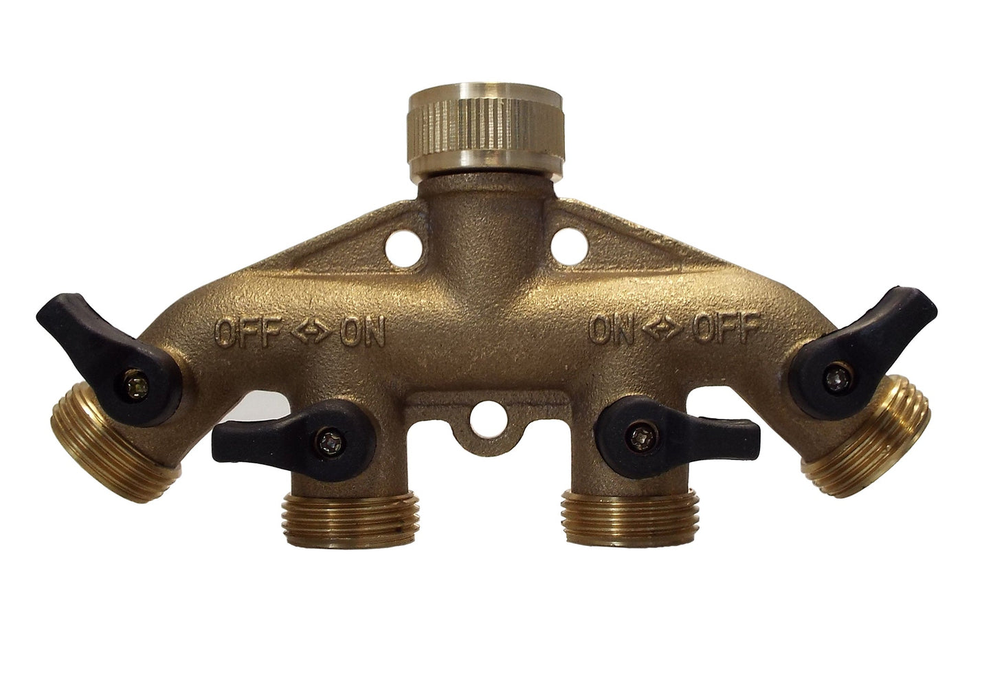 4-Way Manifold with Valves and Threaded Outlets Brass for DIY Workshop Accessory