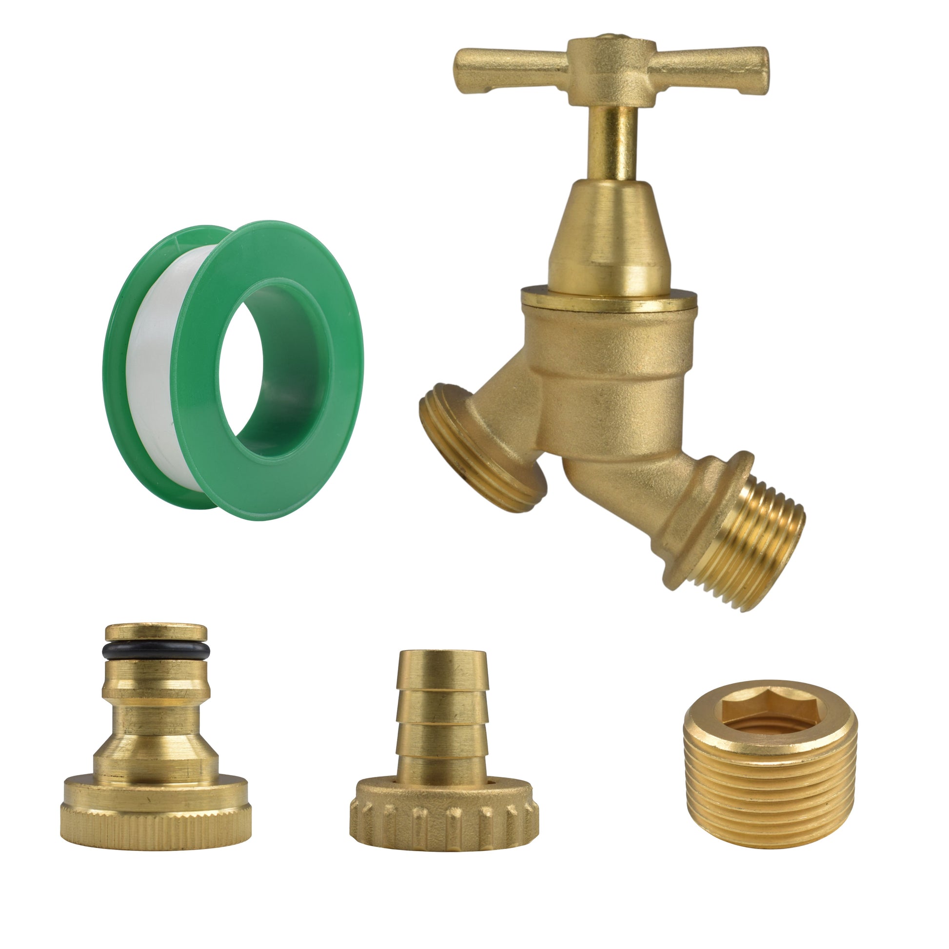 AP Supplies Brass Bib Tap Kit with Barb/Quick Connect Outlet, 1/2" and 3/4" BSP Thread Inlet