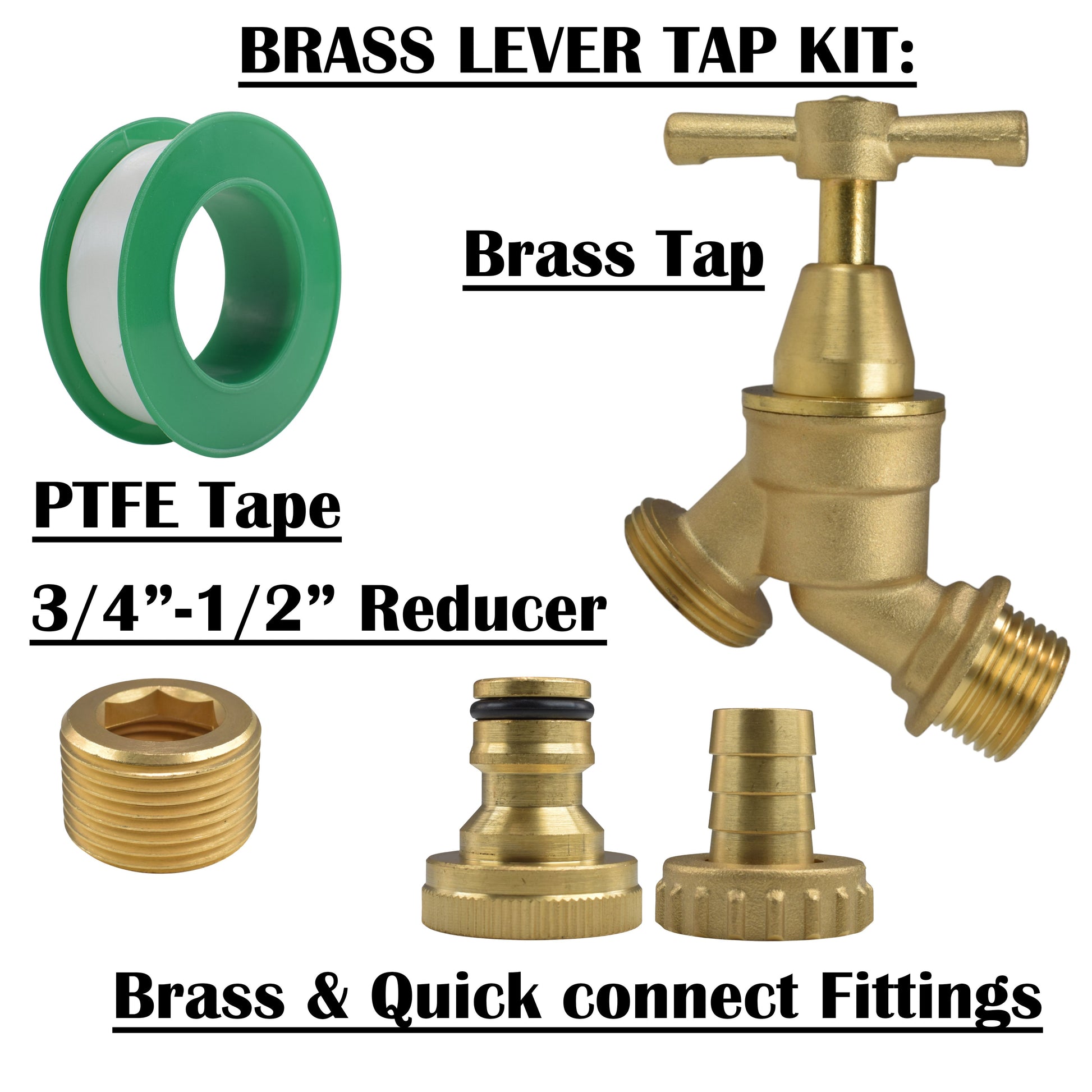 AP Supplies Brass Bib Tap Kit with Barb/Quick Connect Outlet, 1/2" and 3/4" BSP Thread Inlet