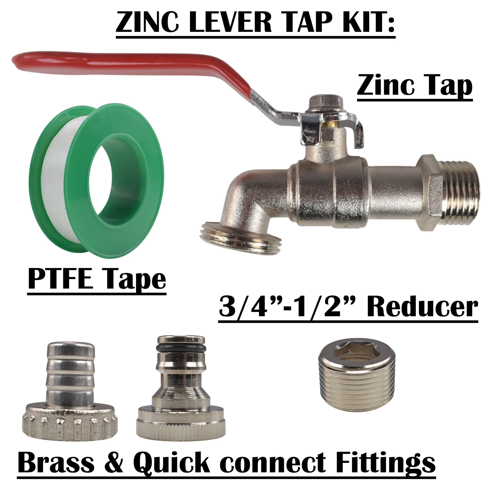 AP Supplies Lever Tap Kit with Barb/Quick Connect Outlet, 1/2" and 3/4" BSP Thread Inlet