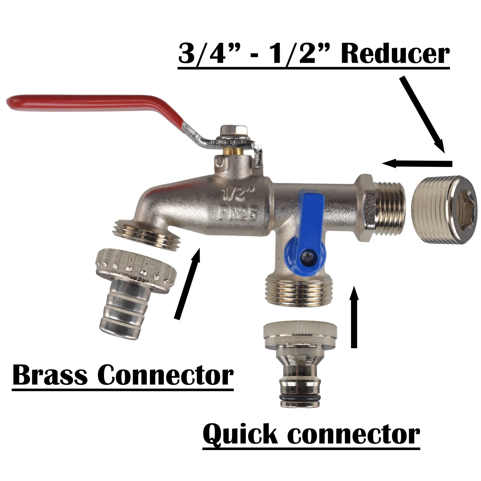 AP Supplies Double Lever Tap Kit with Barb/Quick Connect Outlet, 1/2" and 3/4" BSP Thread Inlet