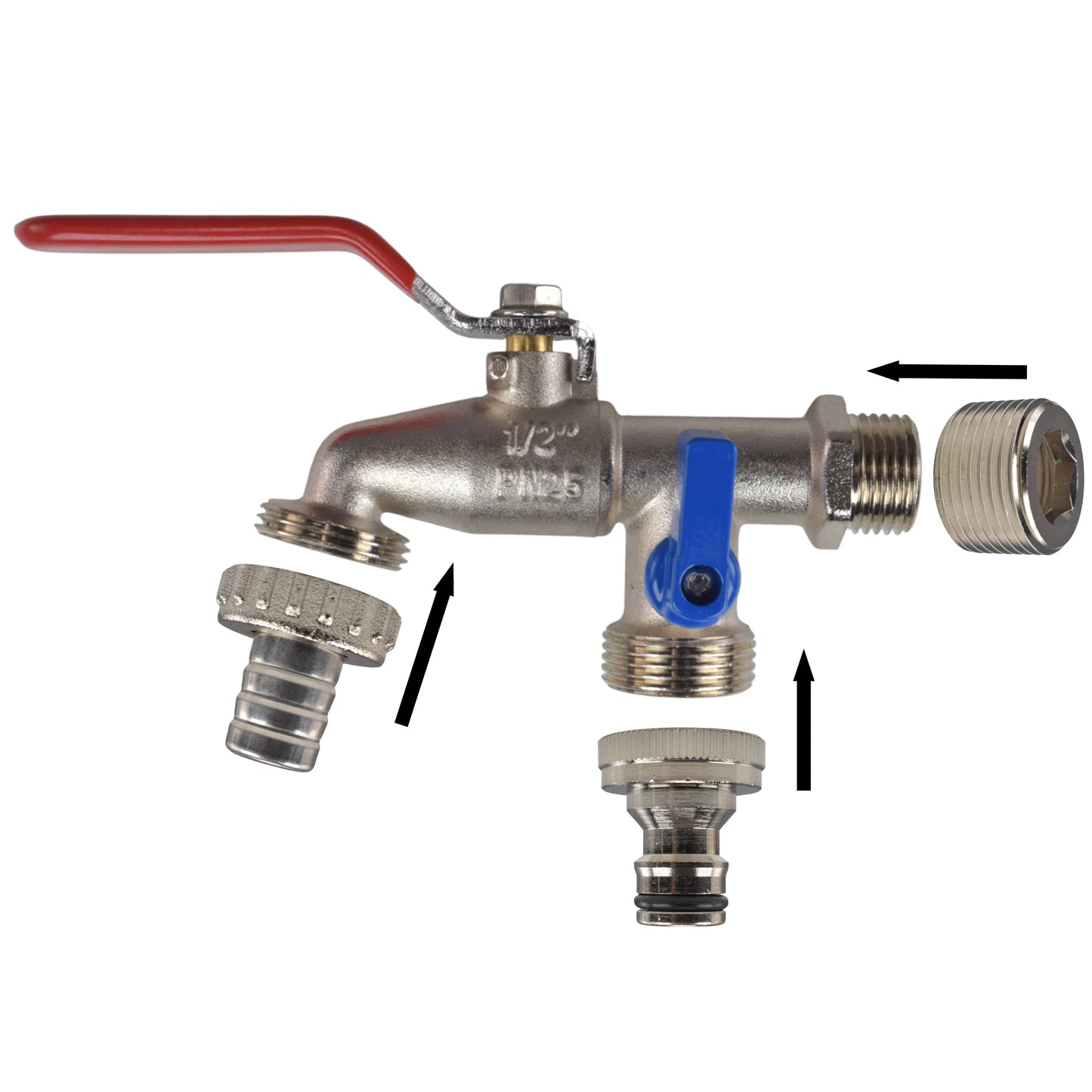 AP Supplies Double Lever Tap Kit with Barb/Quick Connect Outlet, 1/2" and 3/4" BSP Thread Inlet