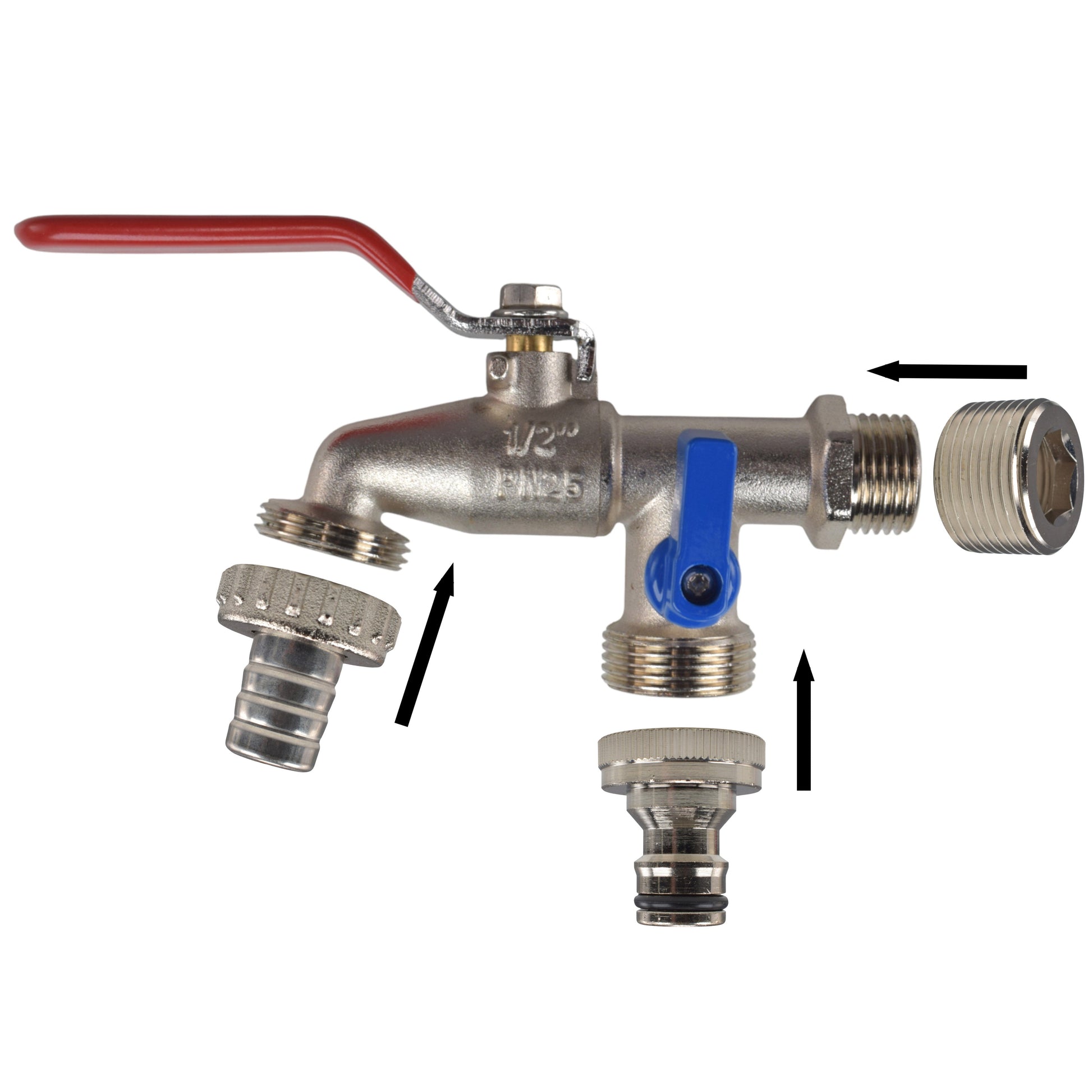 AP Supplies Double Lever Tap Kit with Barb/Quick Connect Outlet, 1/2" and 3/4" BSP Thread Inlet