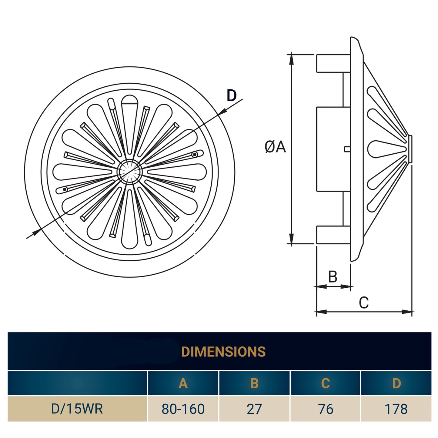 Adjustable Louvre Vent Round 80mm-160mm White for Home and Garden Use