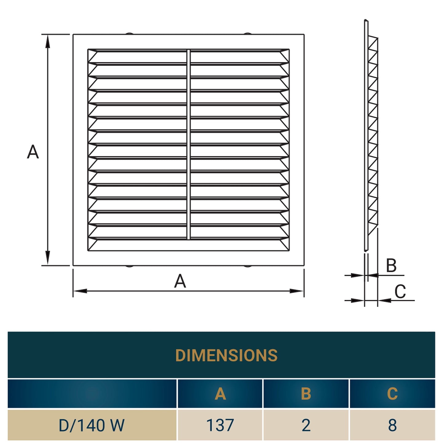 Louvre Vent D/140W 140mm X 140mm with Fly Screen for Home and Garden Use