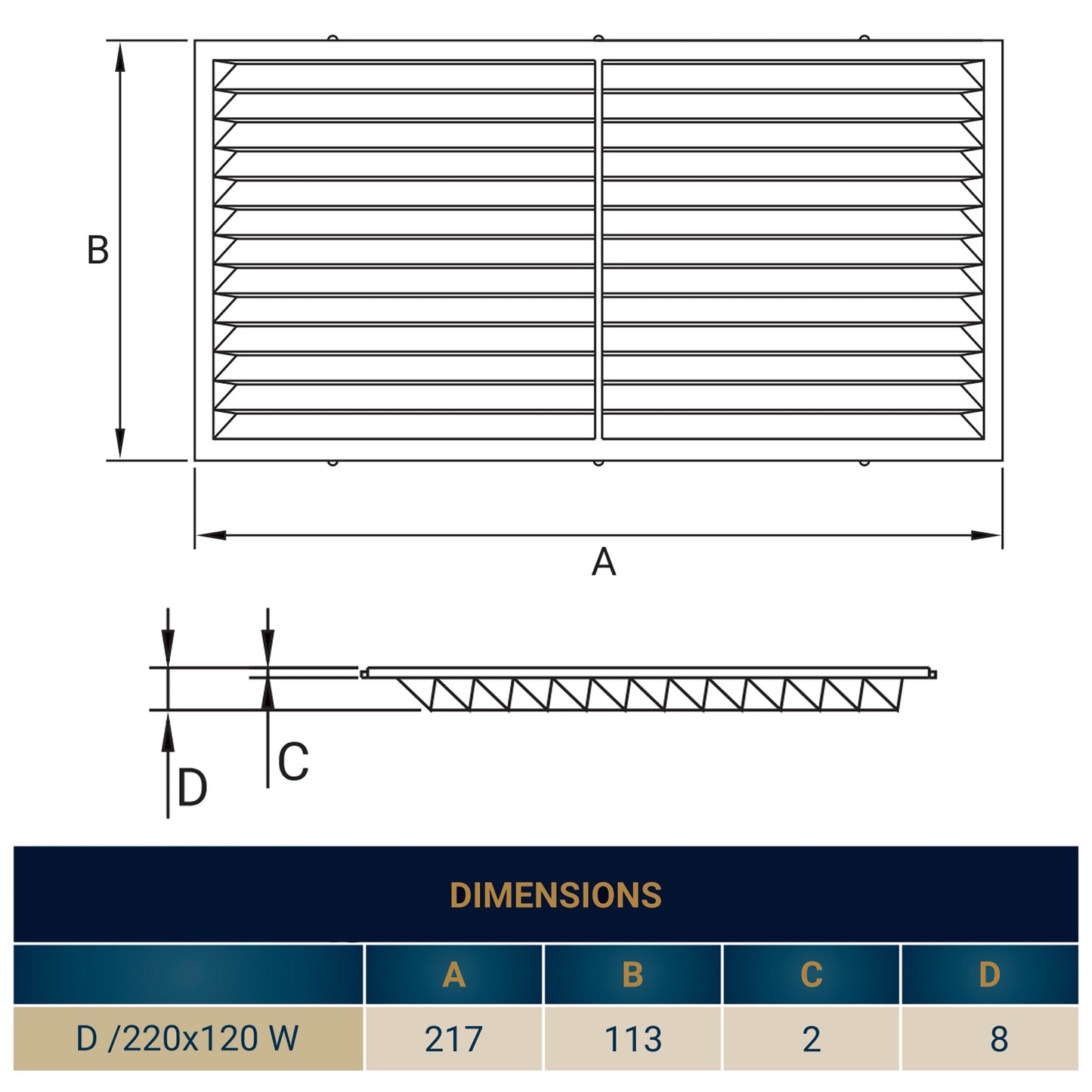 Louvre Vent D/220X120W Classic 220mm X 120mm with Fly Screen Home and Garden Use
