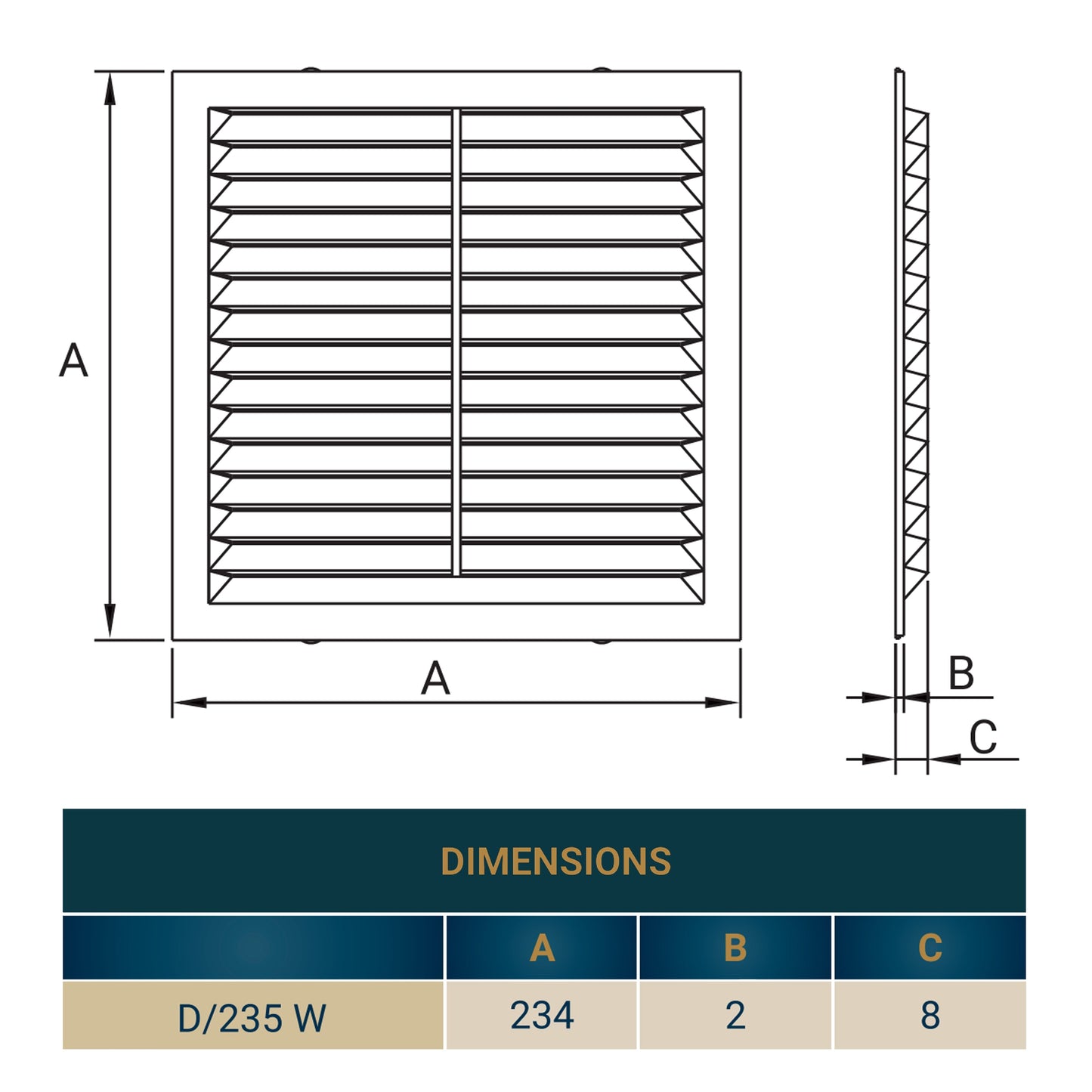Louvre Vent D/235W 235mm X 235mm with Fly Screen for Home and Garden Use