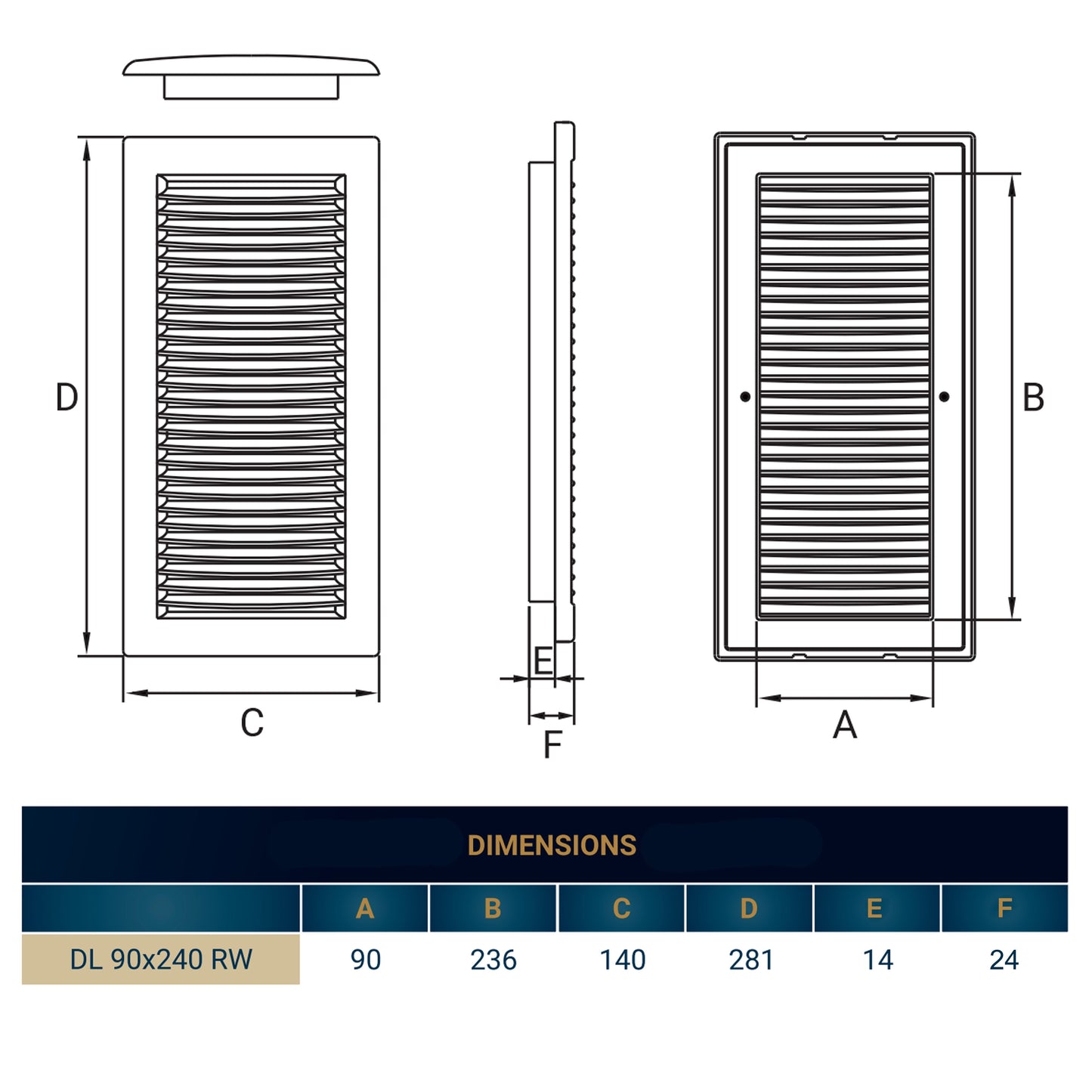 Louvre Vent White DL/90X240RW LUX With Fly Mesh for Home and Garden Use