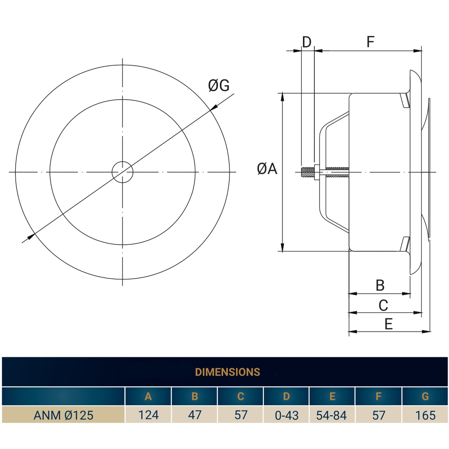White Metal Extract Ceiling Valve 125mm - Anemostat SV for Home and Garden Use