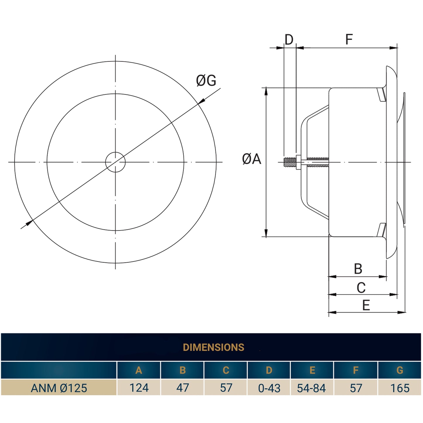 White Metal Extract Ceiling Valve 125mm - Anemostat EV for Home and Garden Use