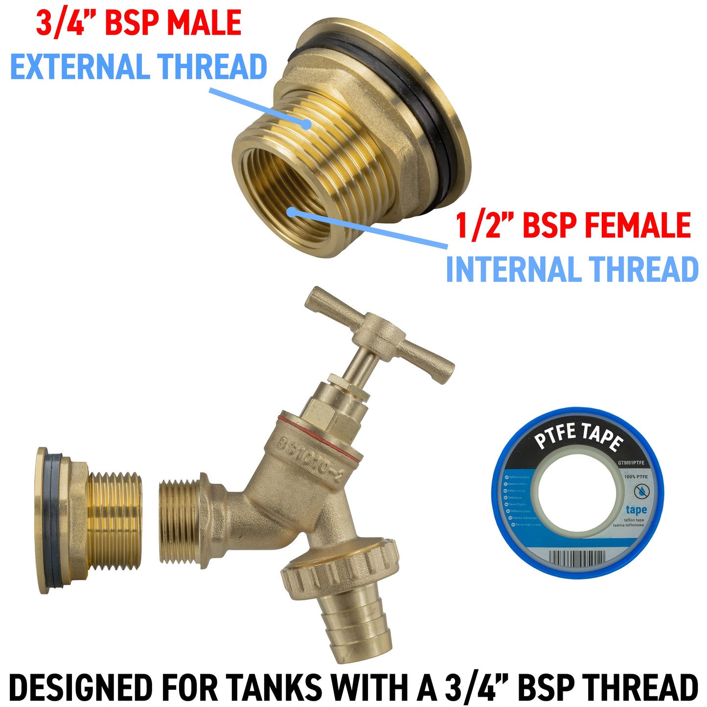AP Supplies Water Butt Brass Kit 3/4" with Brass Barbed Tap and Drill Bit