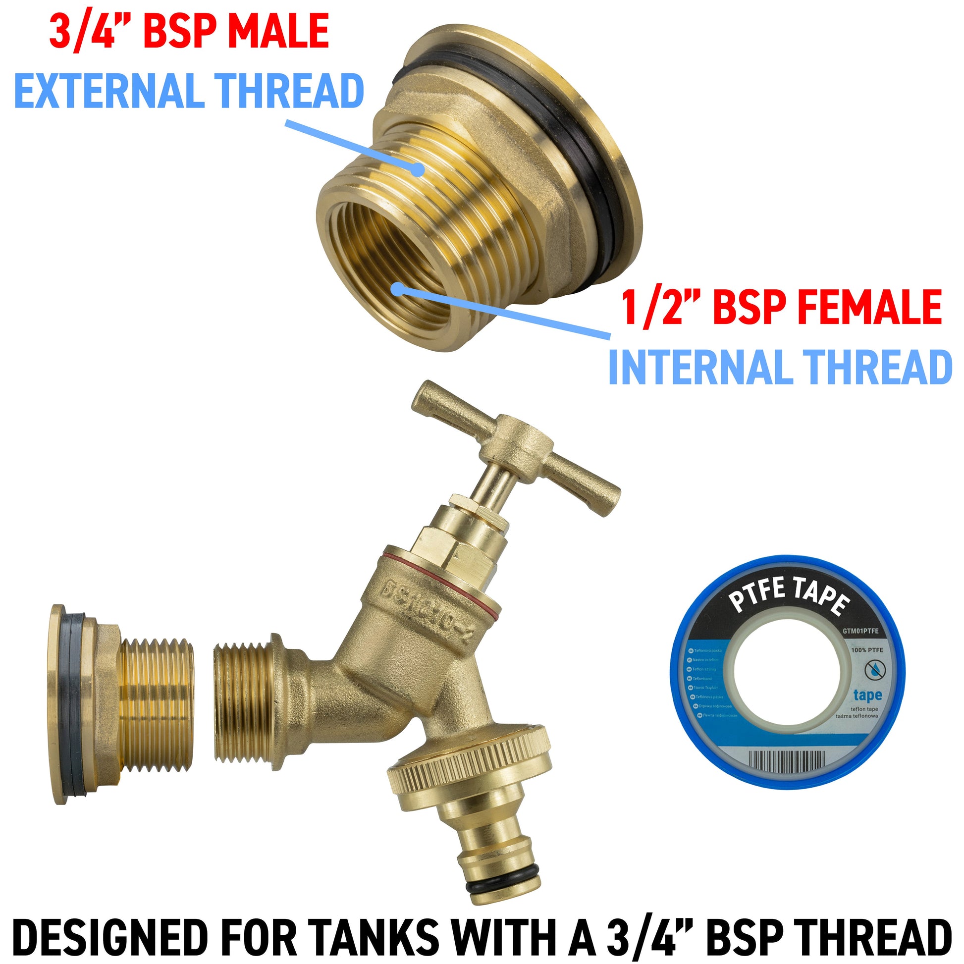AP Supplies Water Butt Brass Kit 3/4" with Brass Quick Connect Tap and Drill Bit