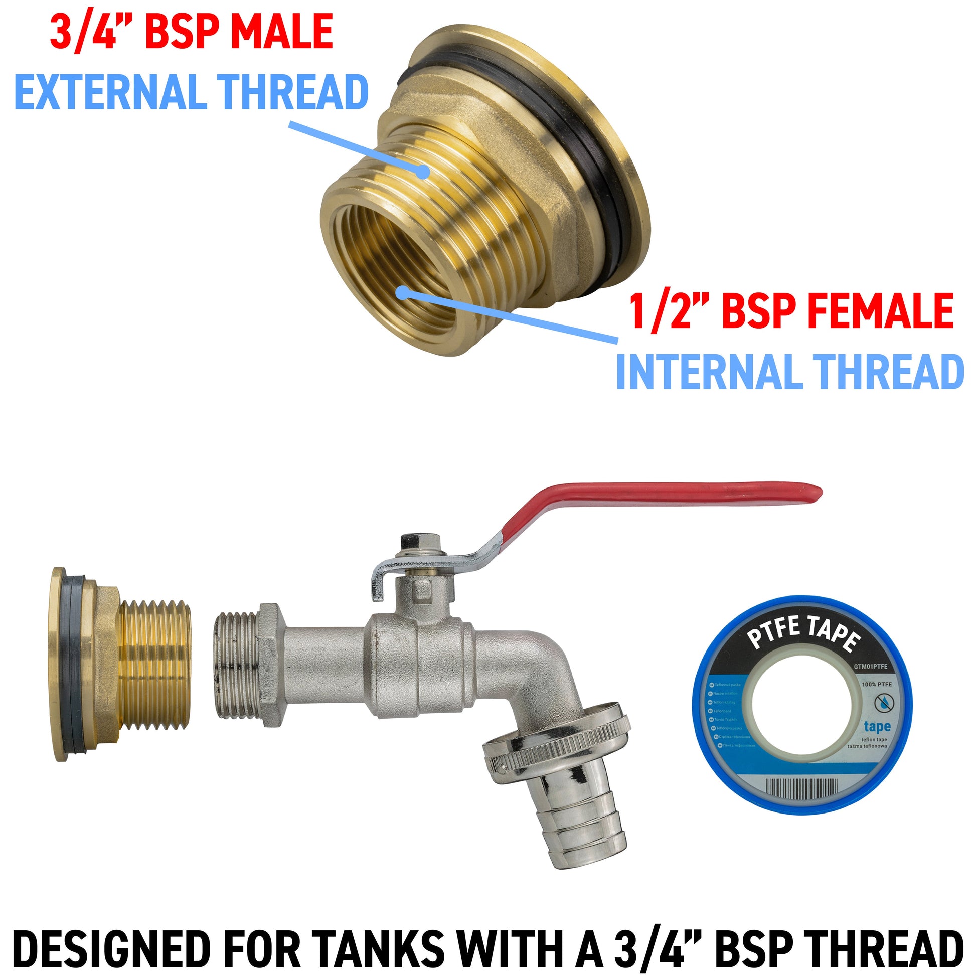 AP Supplies Water Butt Brass Kit 3/4" with Barbed Lever Tap and Drill Bit