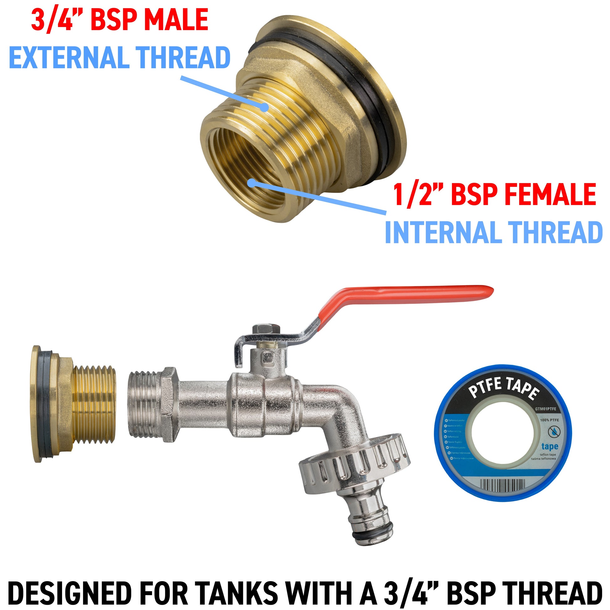 AP Supplies Water Butt Brass Kit 3/4" with Quick Connect Lever Tap and Drill Bit