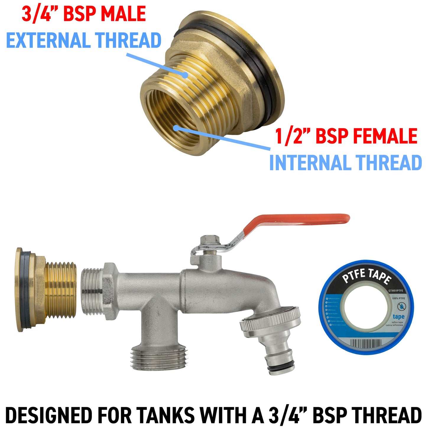 AP Supplies Water Butt Brass Kit 3/4" with Double Tap and Drill Bit