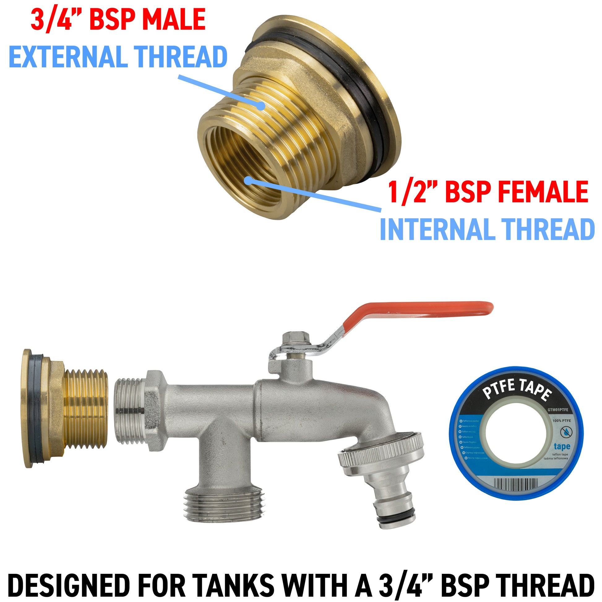 AP Supplies Water Butt Brass Kit 3/4" with Double Tap and Drill Bit