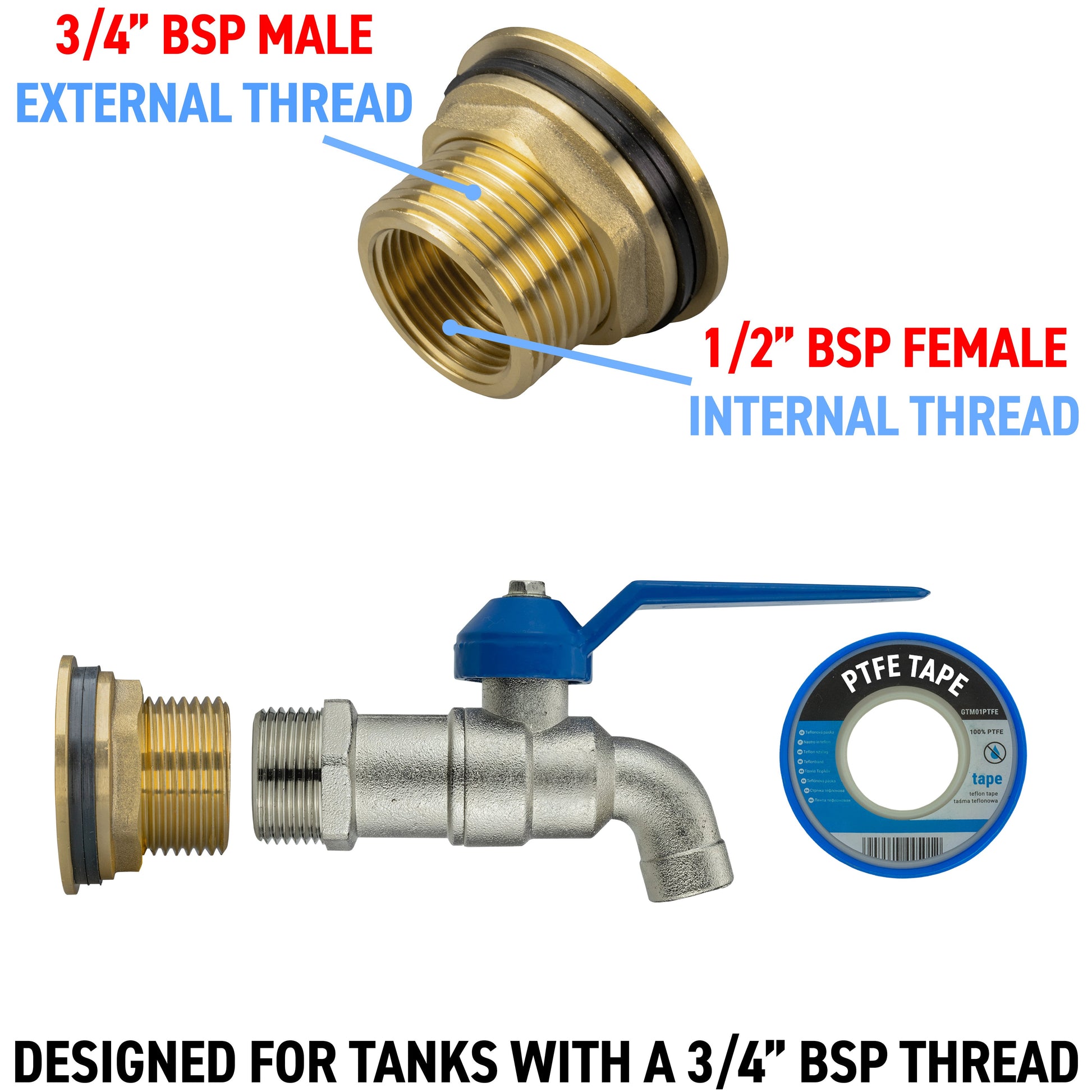 AP Supplies Water Butt Brass Kit 3/4" with Simple Lever Tap and Drill Bit