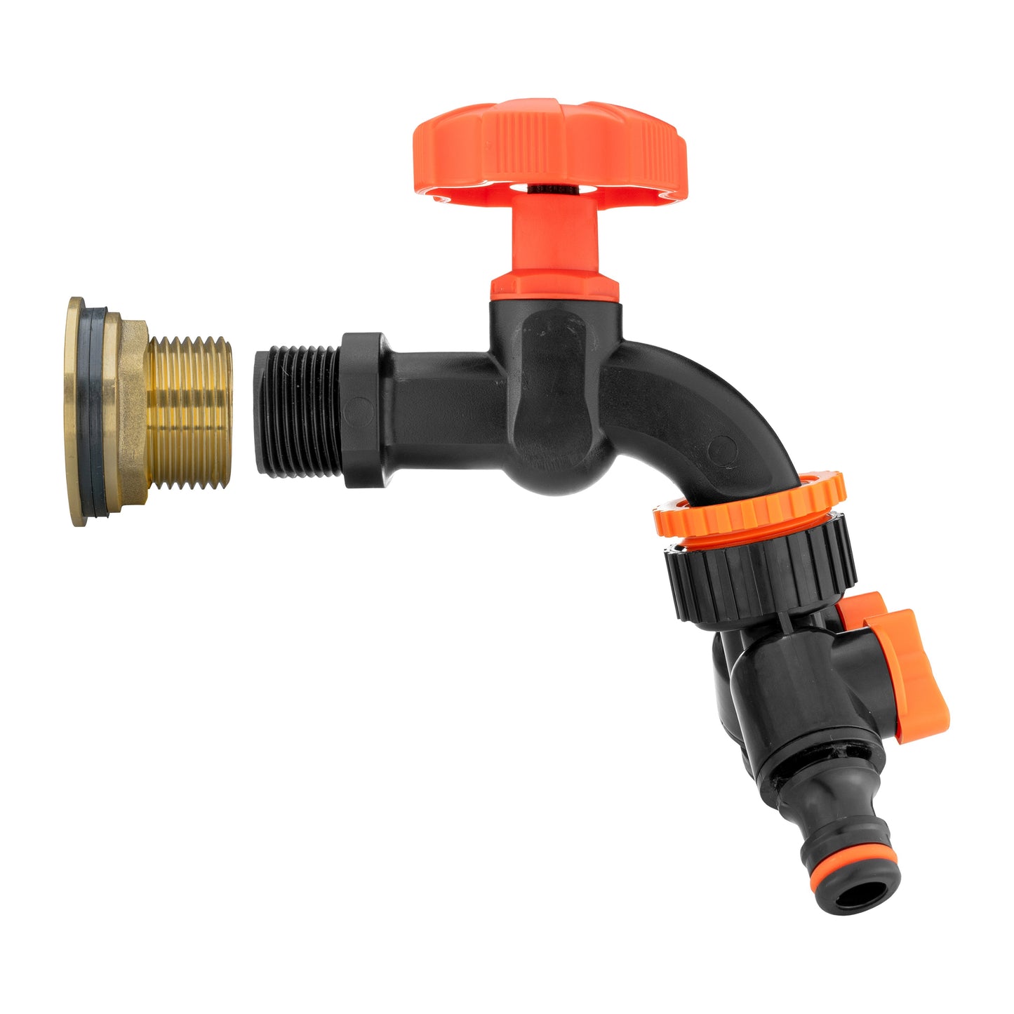 Water Butt Brass Kit 3/4in with Black Dial Tap + Two-Way Splitter Lawn Sprinkler