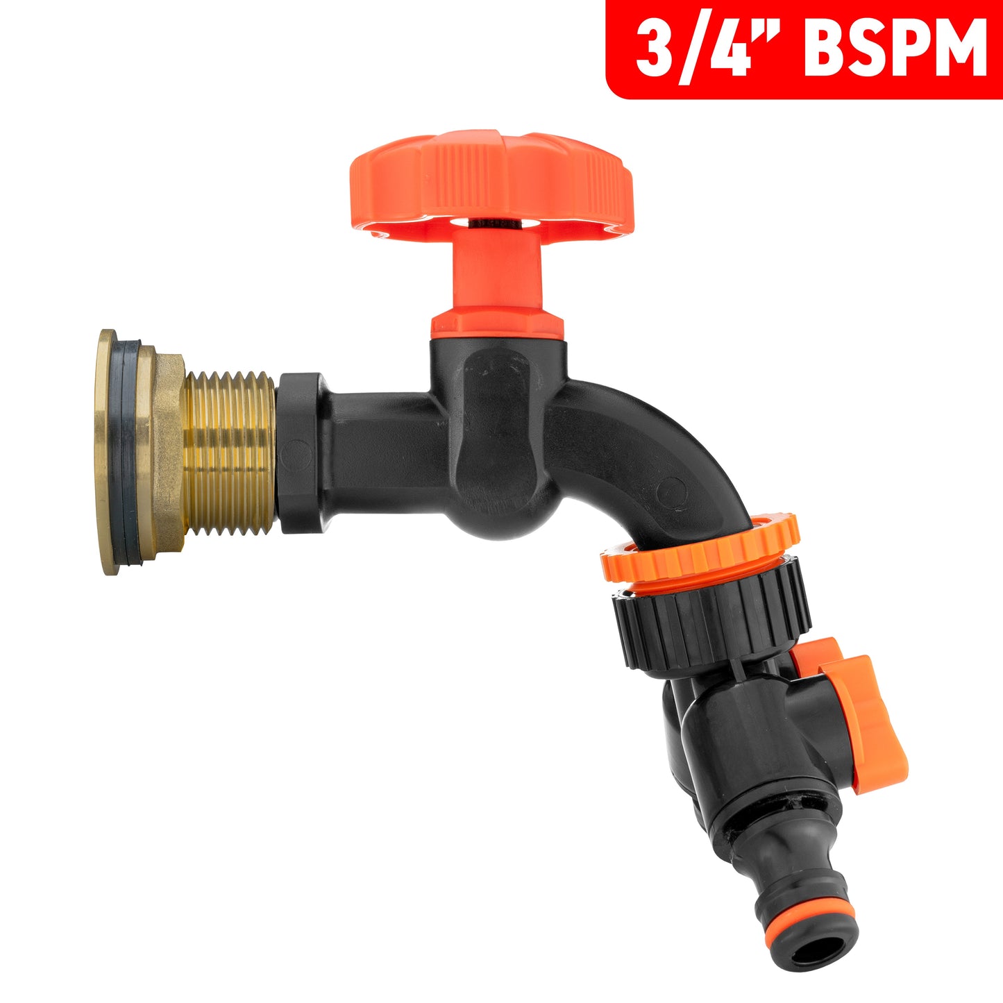 Water Butt Brass Kit 3/4in with Black Dial Tap + Two-Way Splitter Lawn Sprinkler