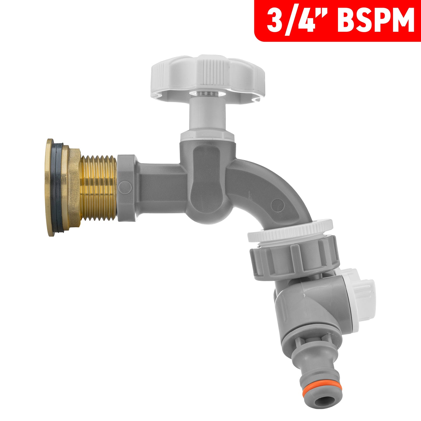 AP Supplies Water Butt Brass Kit 3/4" with Grey Dial Tap + Two-Way Splitter and Drill Bit