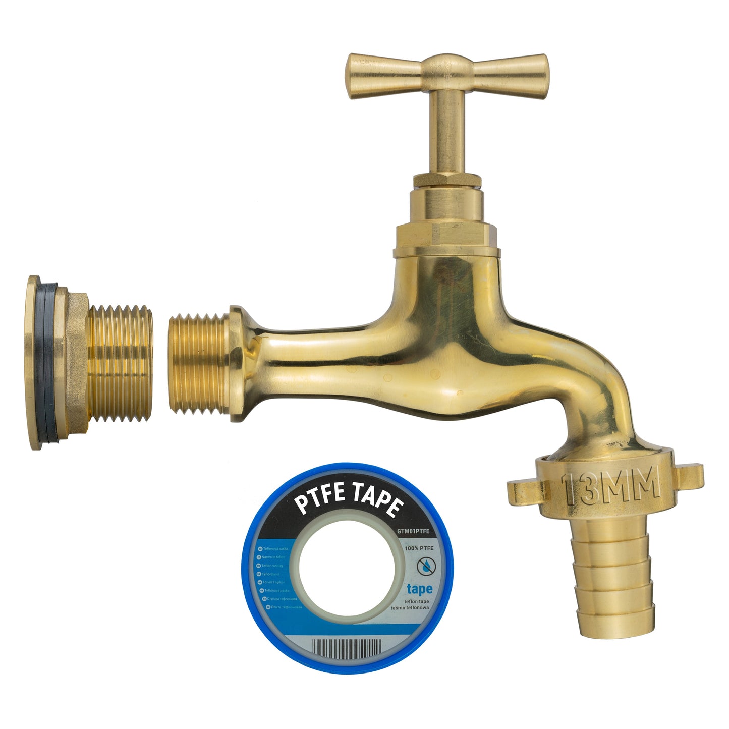 Water Butt Brass Kit 3/4in with 13mm Barbed Polished Brass Tap Hose Pipe Fitting