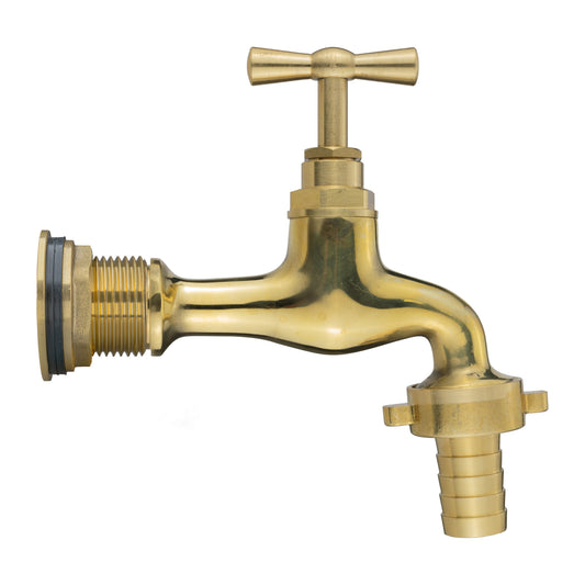 Water Butt Brass Kit 3/4in with 13mm Barbed Polished Brass Tap Hose Pipe Fitting