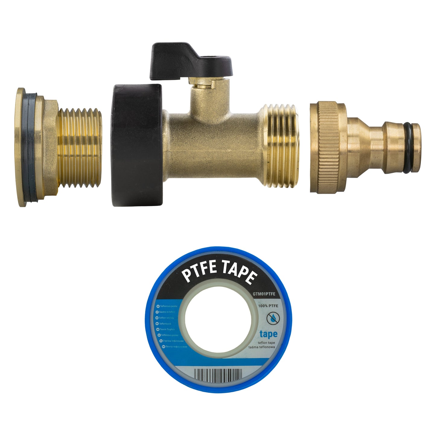 Water Butt Brass Kit 3/4in with Brass Valve + Quick Connect for Water Connector