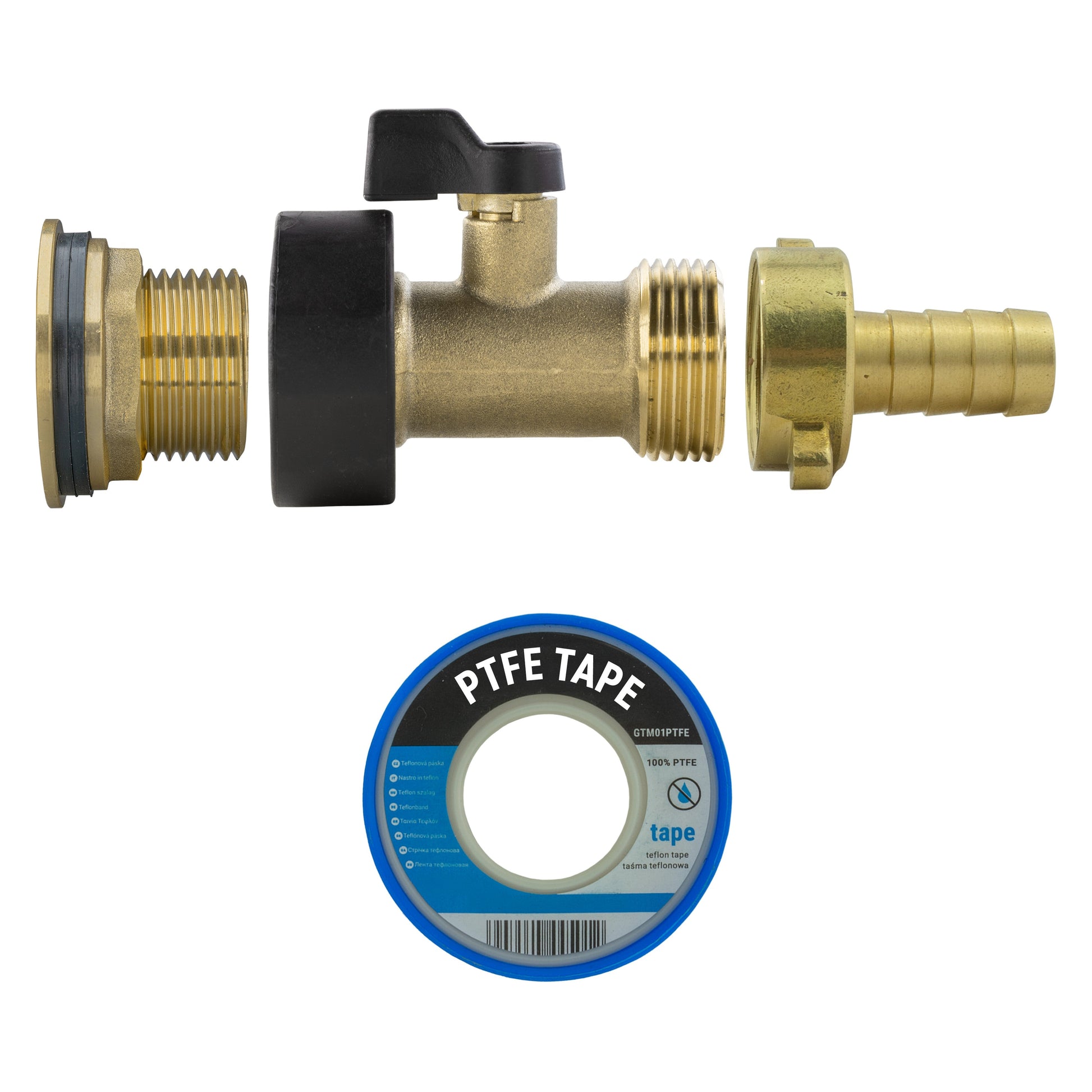 AP Supplies Water Butt Brass Kit 3/4" with Brass Valve + 13mm Barb and Drill Bit