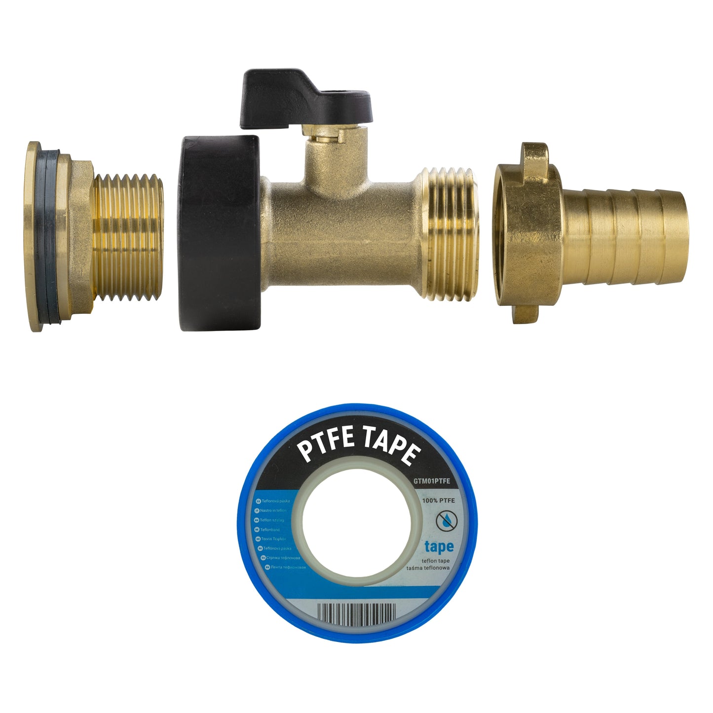 AP Supplies Water Butt Brass Kit 3/4" with Brass Valve + 19mm Barb and Drill Bit