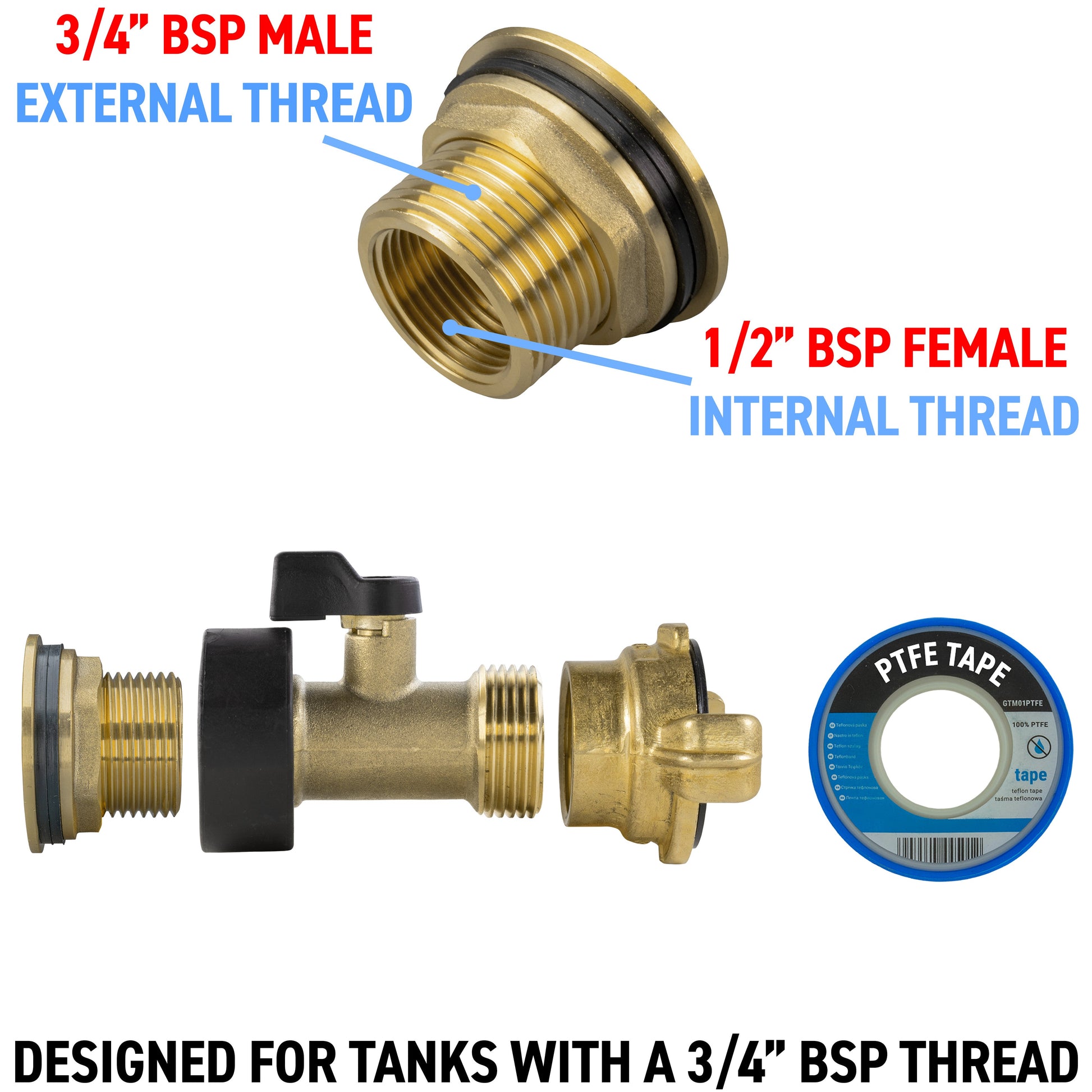 AP Supplies Water Butt Brass Kit 3/4" with Brass Valve + Geka and Drill Bit