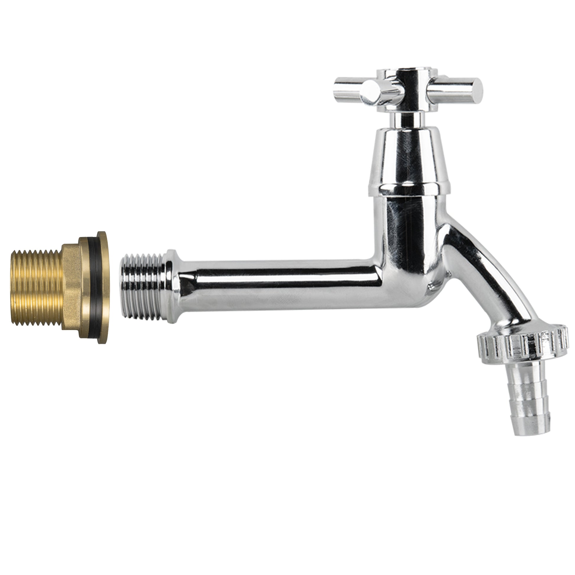 AP Supplies Water Butt Brass Kit 3/4" with Extended Brass Chrome Tap 1/2" Barb