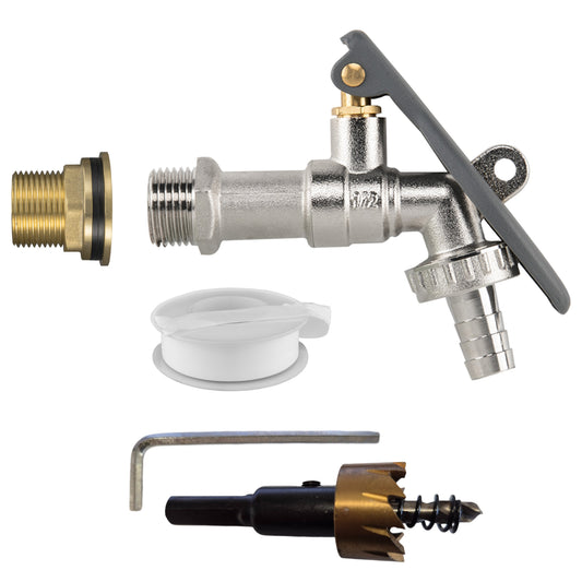 AP Supplies Water Butt Brass Kit 3/4" with Lever Tap Hose Barb and Lever Lock and Drill Bit