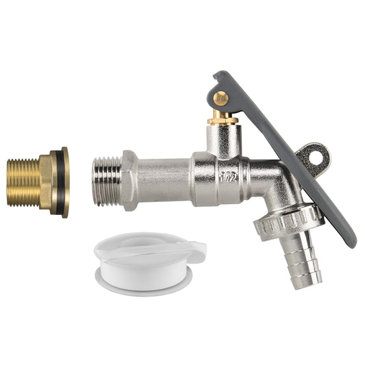 AP Supplies Water Butt Brass Kit 3/4" with Lever Tap Hose Barb and Lever Lock