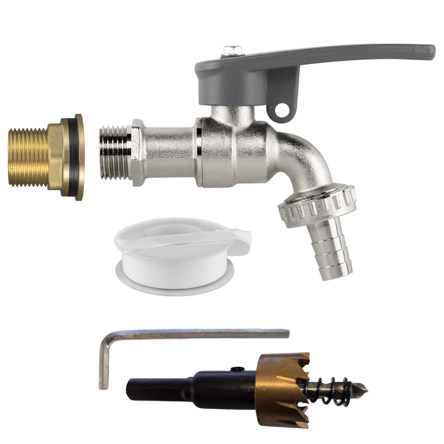 AP Supplies Water Butt Brass Kit 3/4" with Lever Tap Hose Barb and Side Lock and Drill Bit