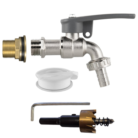 AP Supplies Water Butt Brass Kit 3/4" with Lever Tap Hose Barb and Side Lock and Drill Bit