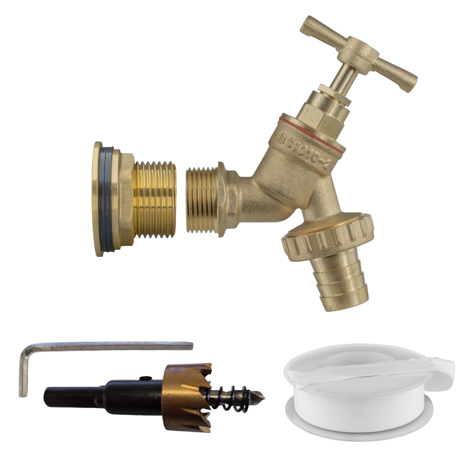 AP Supplies Water Butt Brass Kit 3/4" with Brass Barbed Tap and Drill Bit