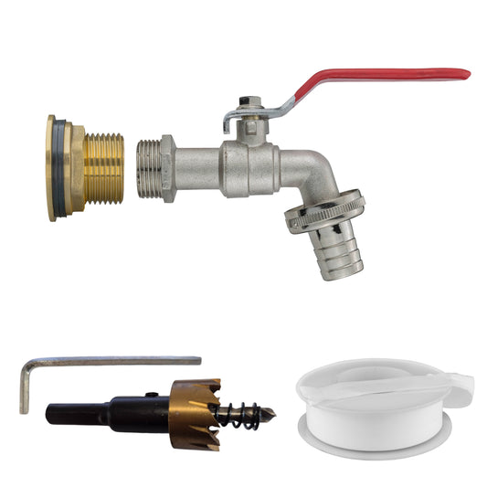 AP Supplies Water Butt Brass Kit 3/4" with Barbed Lever Tap and Drill Bit