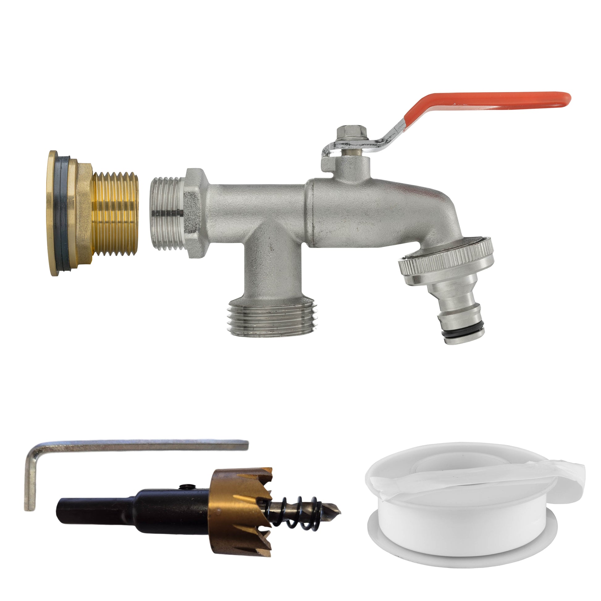AP Supplies Water Butt Brass Kit 3/4" with Double Tap and Drill Bit