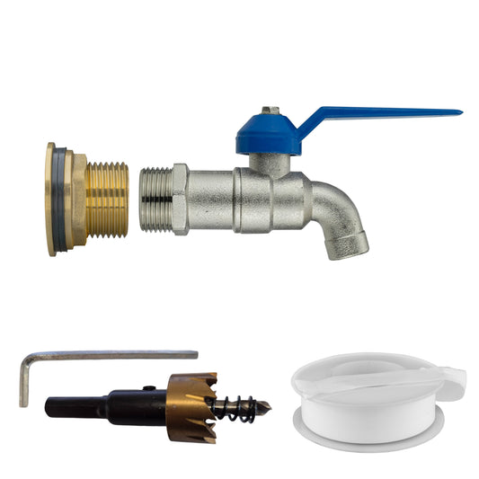 AP Supplies Water Butt Brass Kit 3/4" with Simple Lever Tap and Drill Bit
