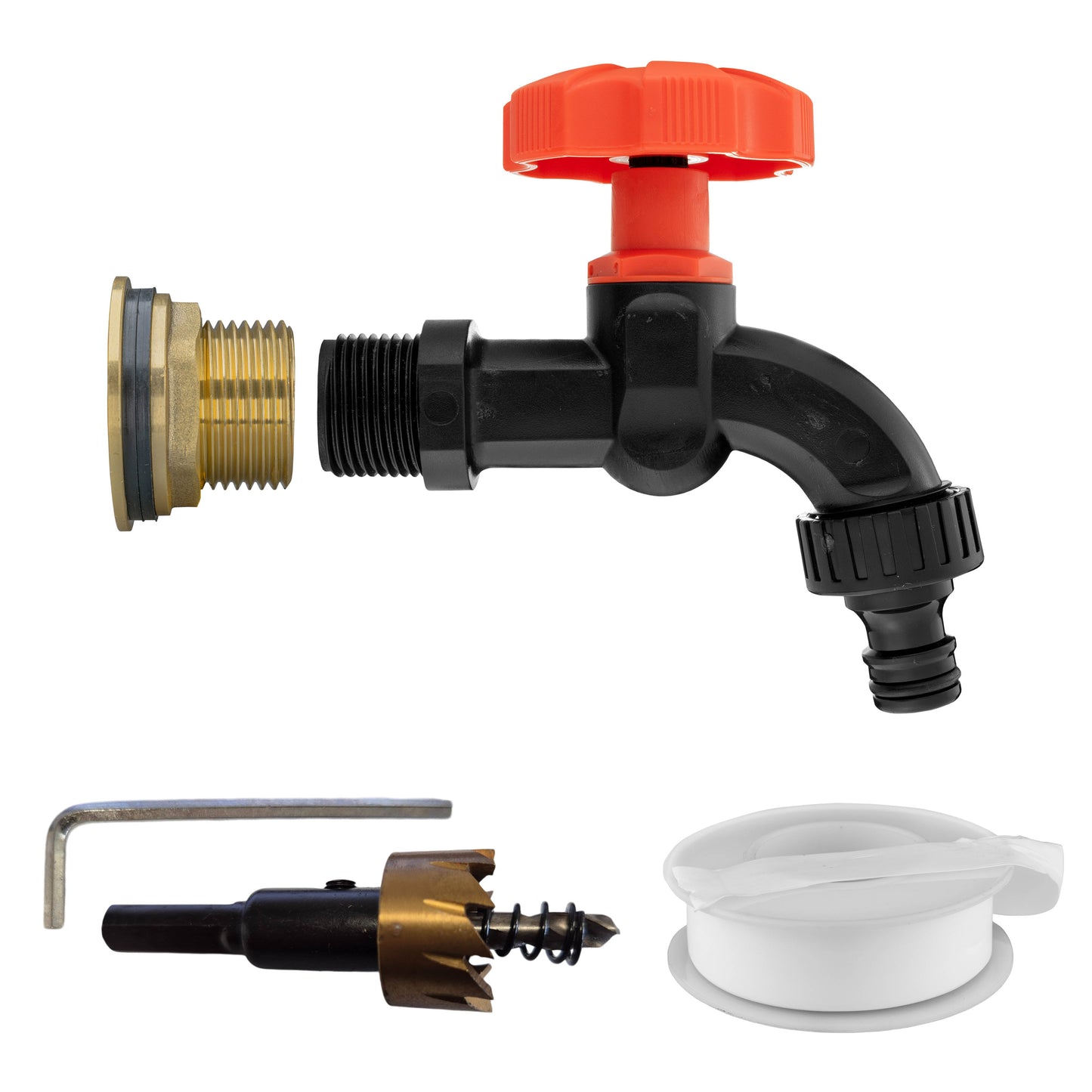 AP Supplies Water Butt Brass Kit 3/4" with Black Dial Tap and Drill Bit