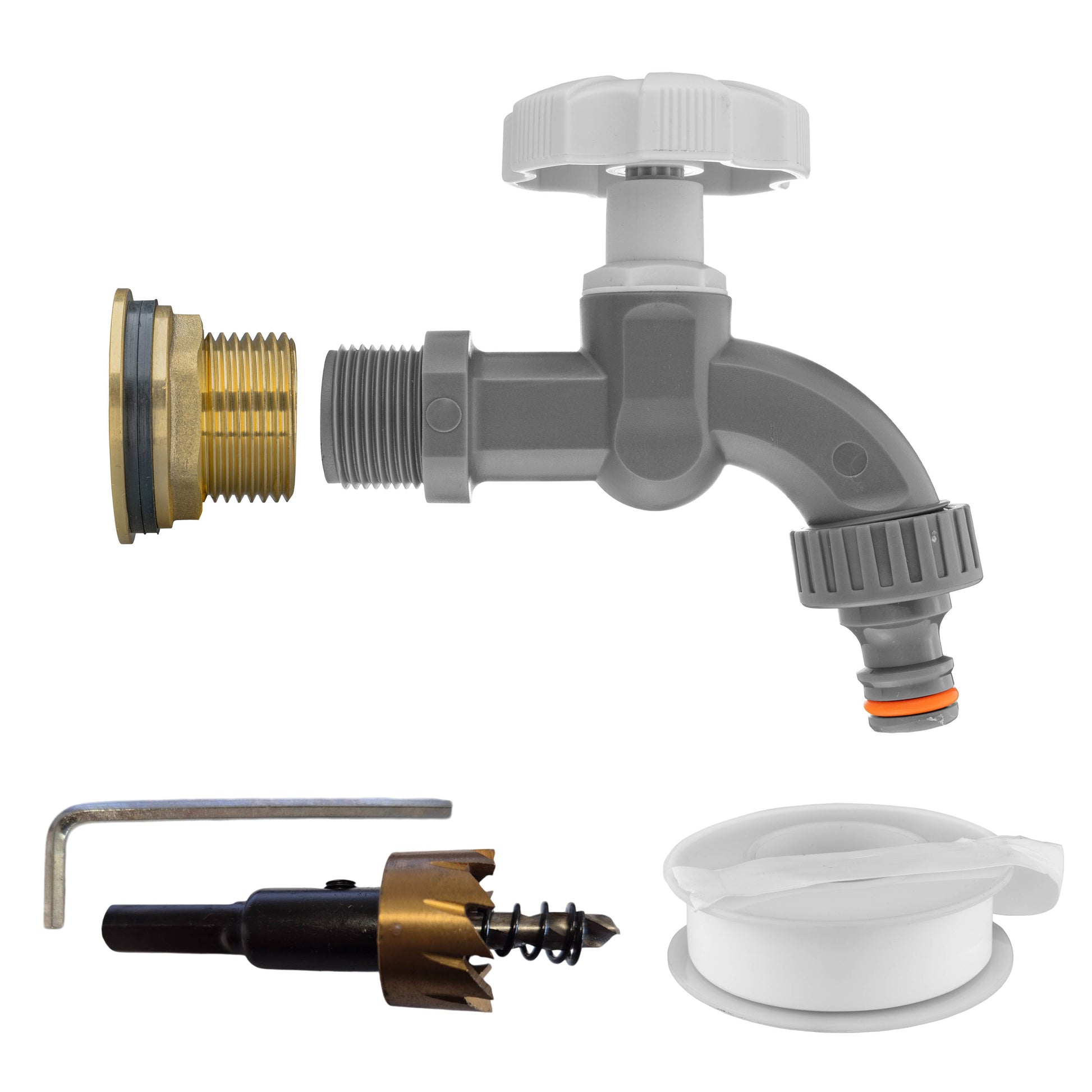AP Supplies Water Butt Brass Kit 3/4" with Grey Dial Tap and Drill Bit