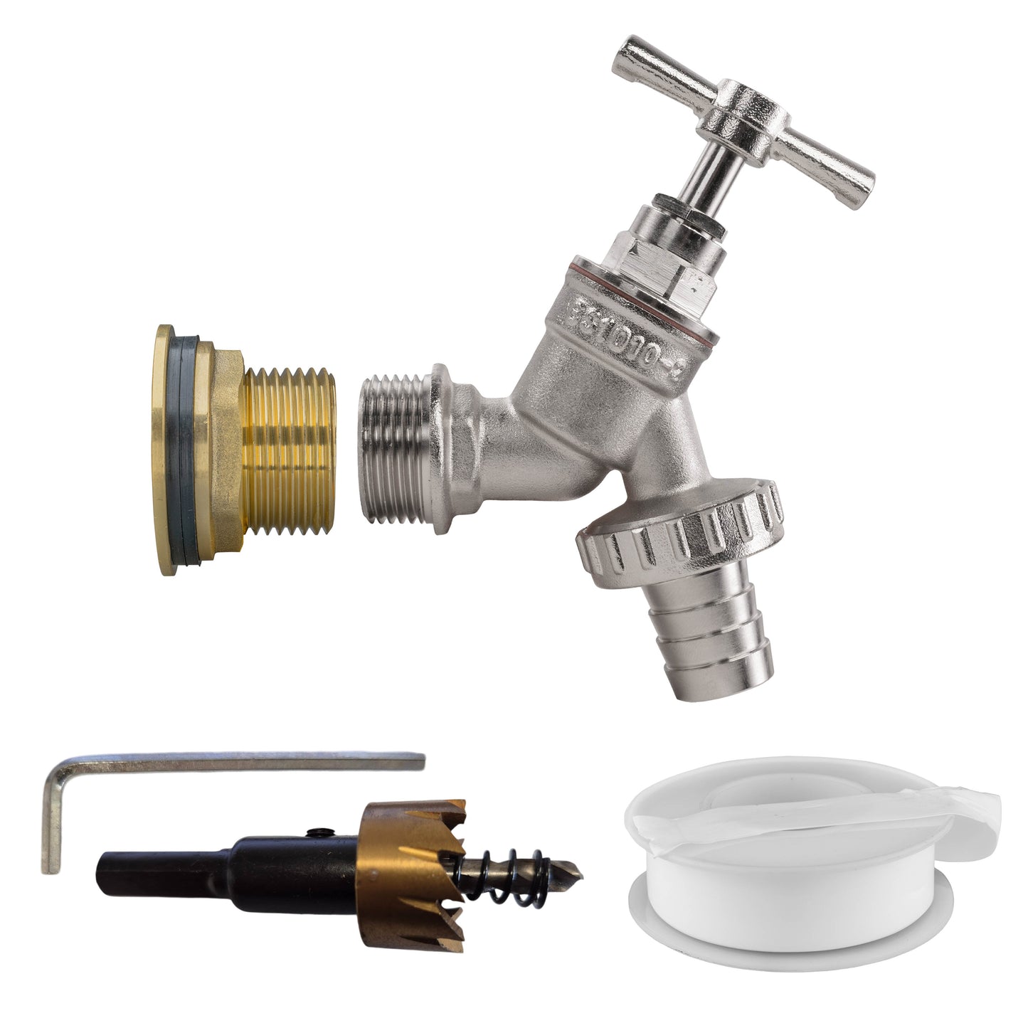 AP Supplies Water Butt Brass Kit 3/4" with Nickel Plated Brass Barbed Tap and Drill Bit