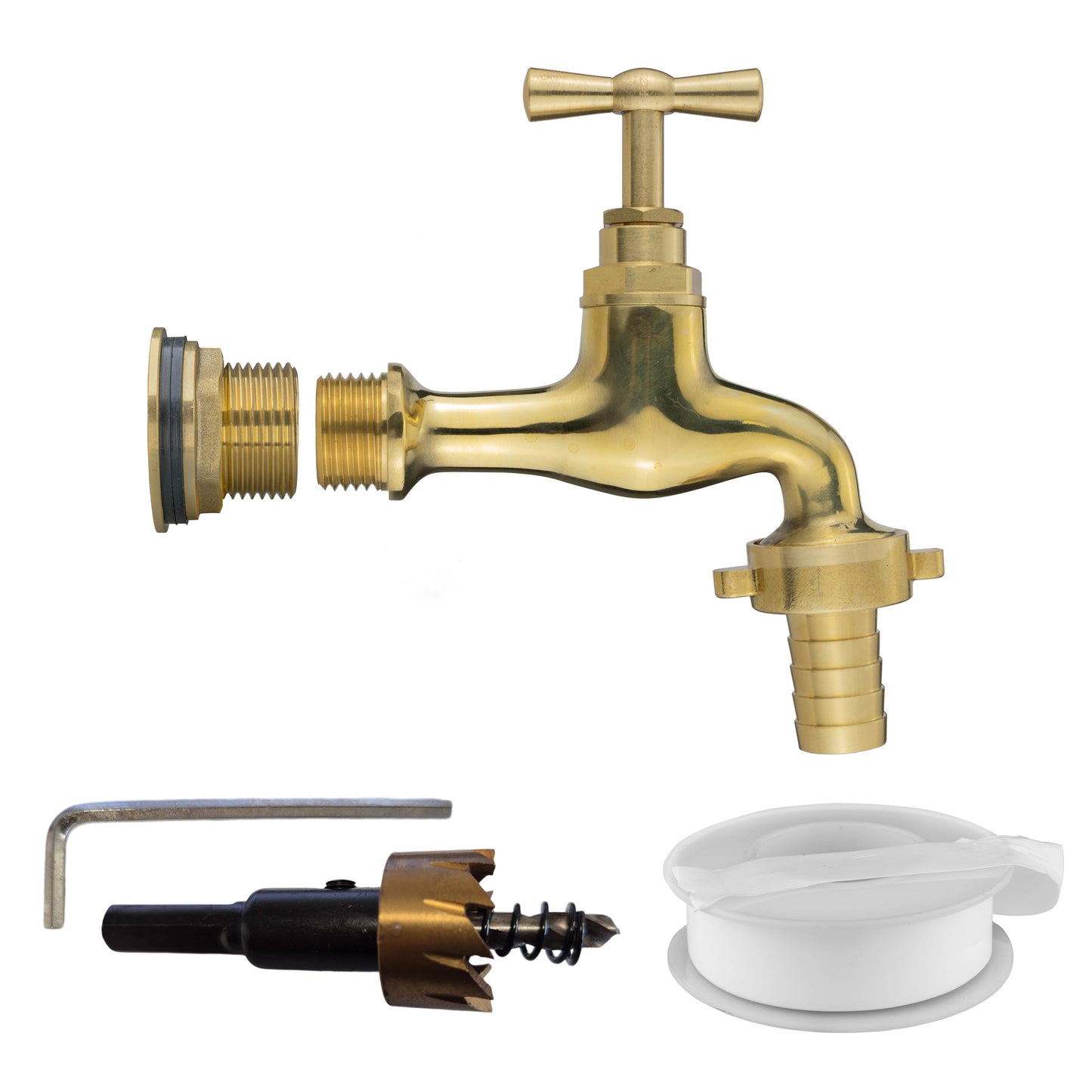 AP Supplies Water Butt Brass Kit 3/4" with 13mm Barbed Polished Brass Tap and Drill Bit