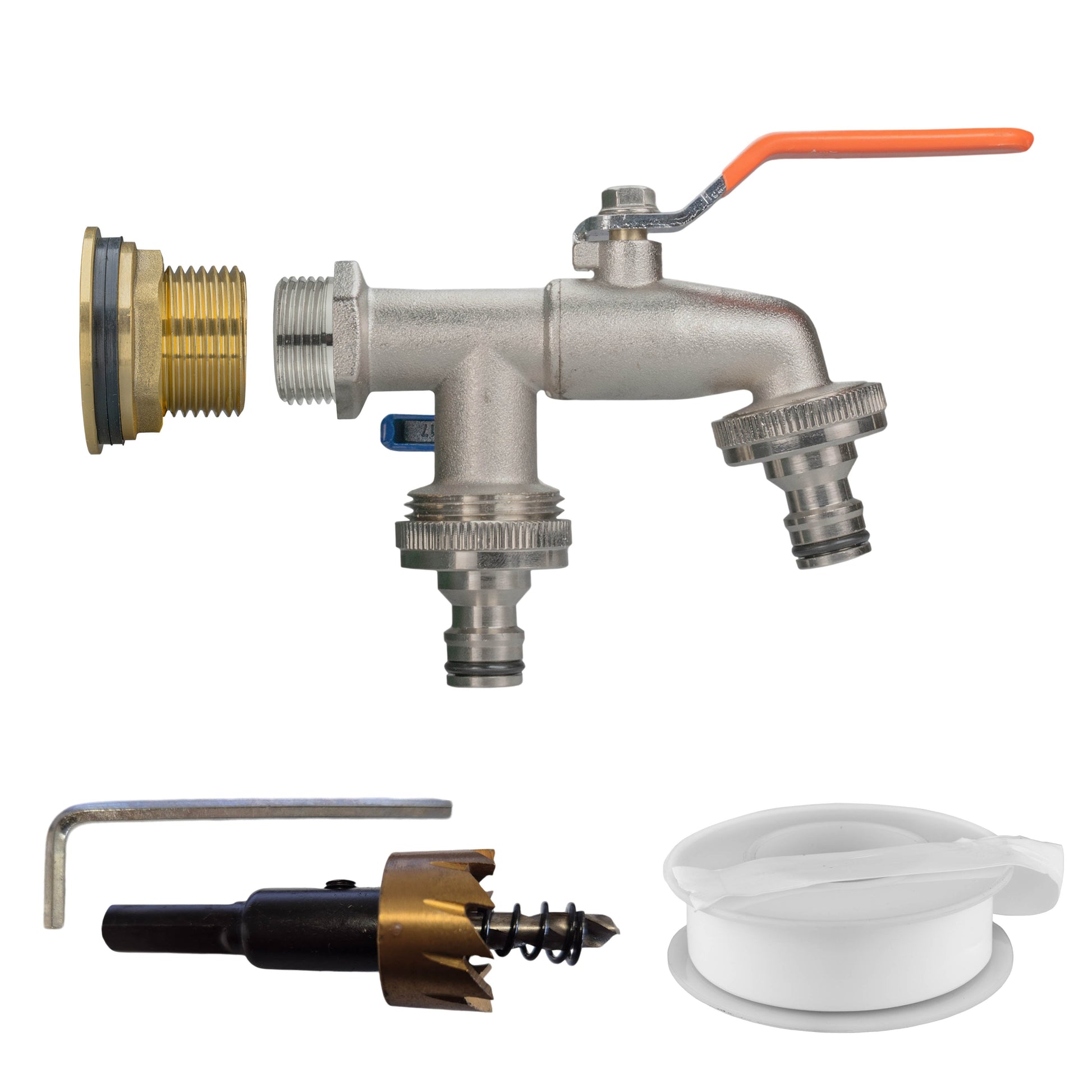 AP Supplies Water Butt Brass Kit 3/4" with Double Quick Connect Tap and Drill Bit