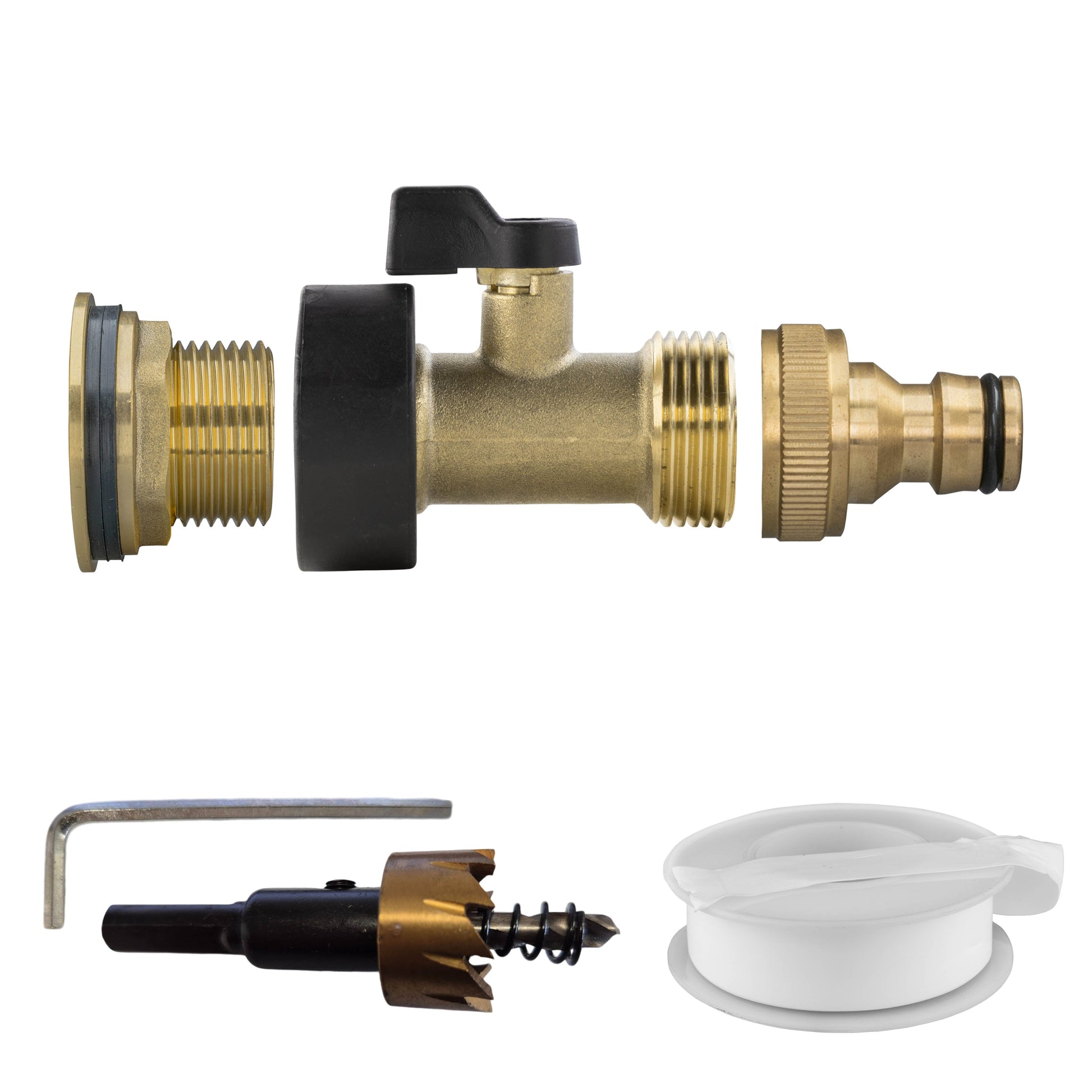 AP Supplies Water Butt Brass Kit 3/4" with Brass Valve + Quick Connect and Drill Bit
