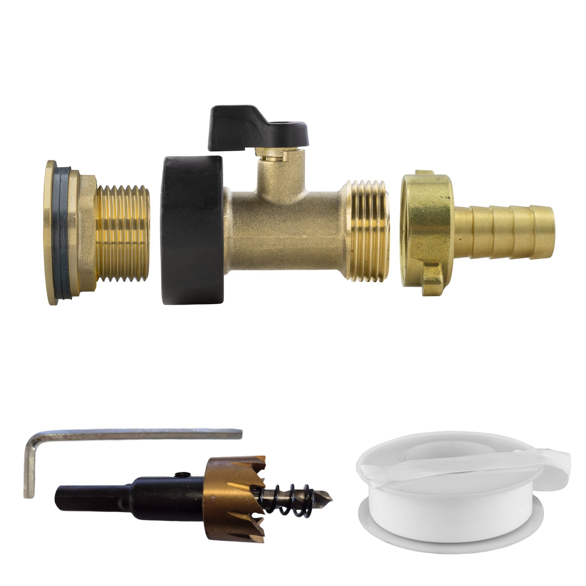 AP Supplies Water Butt Brass Kit 3/4" with Brass Valve + 13mm Barb and Drill Bit
