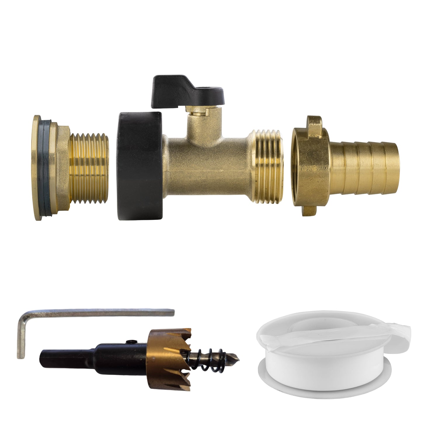 AP Supplies Water Butt Brass Kit 3/4" with Brass Valve + 19mm Barb and Drill Bit